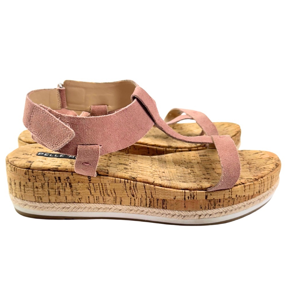 Pelle‎ Moda Blush Pink Cork Suede Espadrille Slip on Platform Sandals - Size 9M